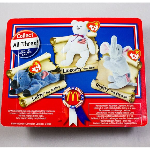 Ty Teenie Beanie Babies Lefty The Donkey McDonalds Toy DOB July 4, 1996 - Picture 3 of 3
